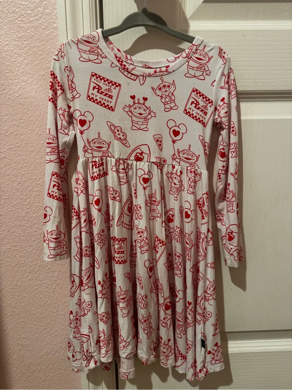 Girls' White Dress with Red Toy Story alien Print - Long Sleeve Casual